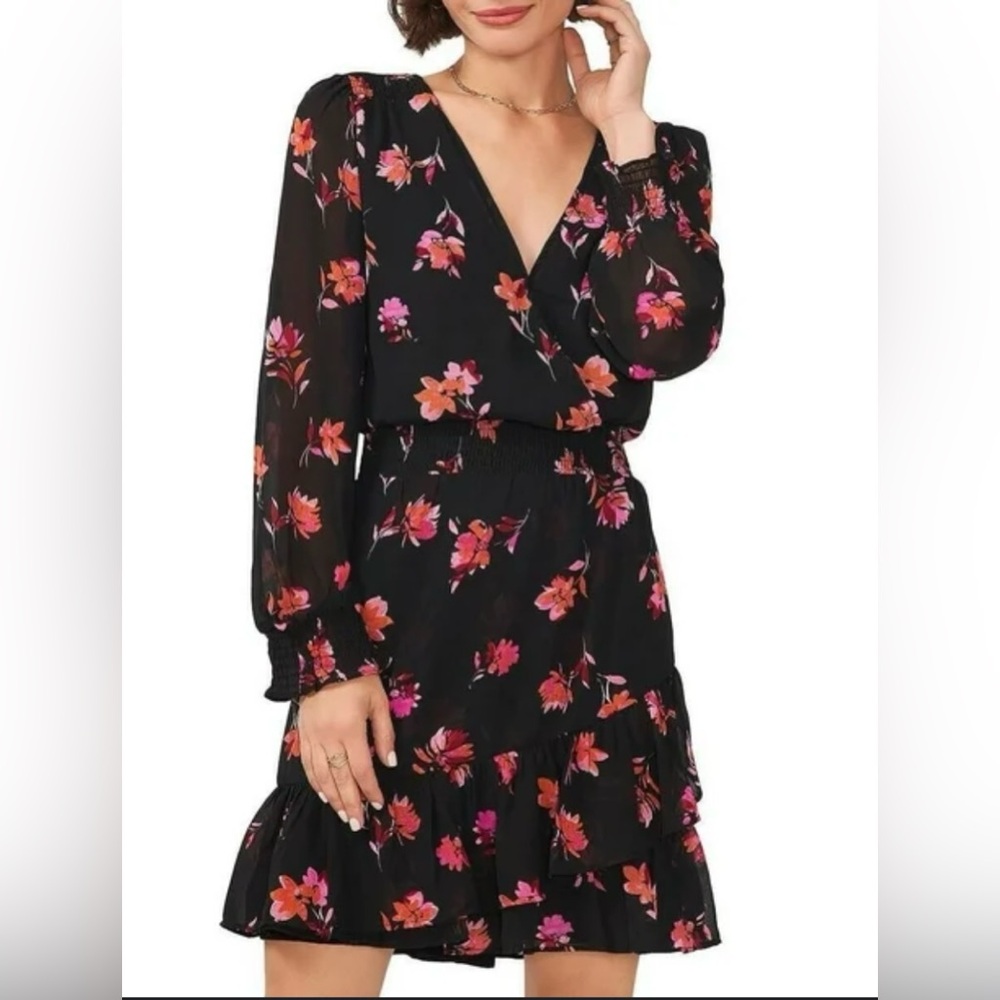 Vince Camuto size  M woman Pink and Orange Wrap Ruffled Long Sleeve Dress